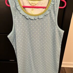 Matilda Jane Light Blue Top with White Dots and Green Trim NWOT